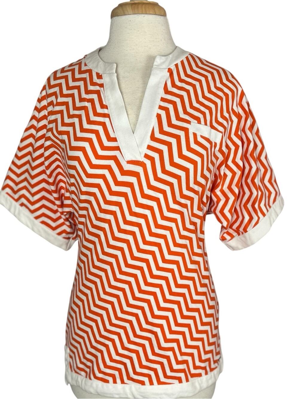 Tommy Hilfiger Y2K Drop Sleeve Orange Zigzag Pattern Tunic Top Size Small Retro
